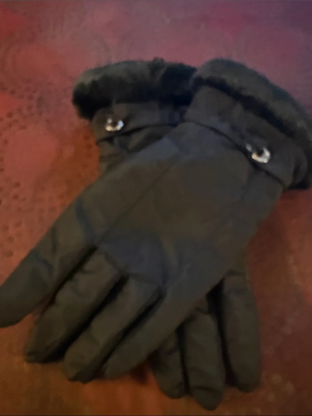 Black Faux Fur Cuff Winter Gloves